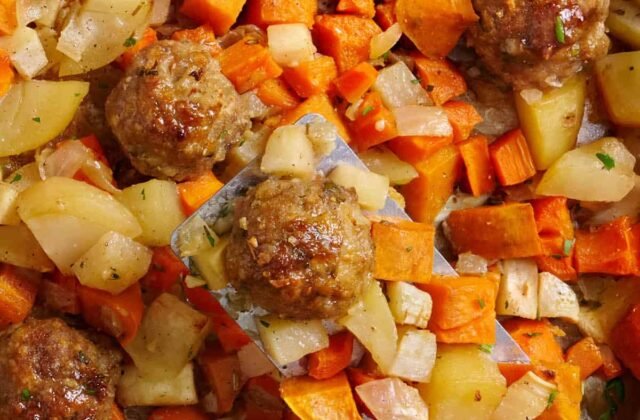 Sheet Pan Turkey Meatballs With Roasted Root Vegetables 56c7
