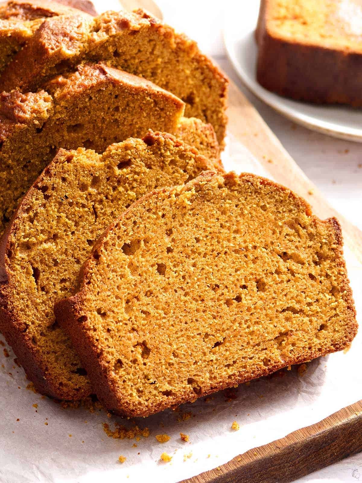Sliced Easy Pumpkin Bread With Warm Spices And Butter B2dc