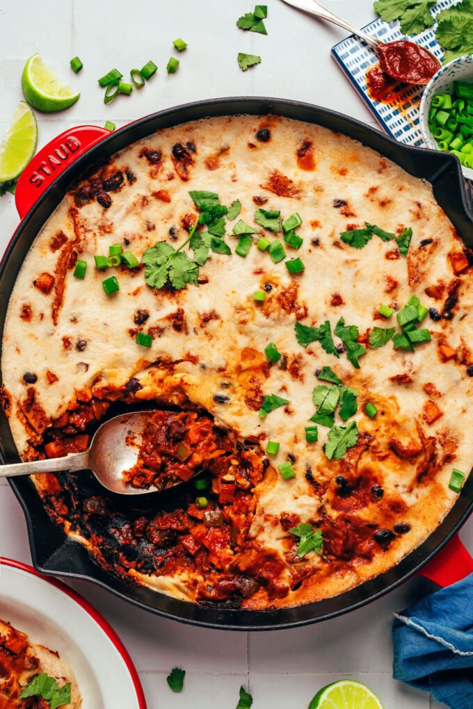 30-Minute Cheesy Vegan Enchilada Skillet